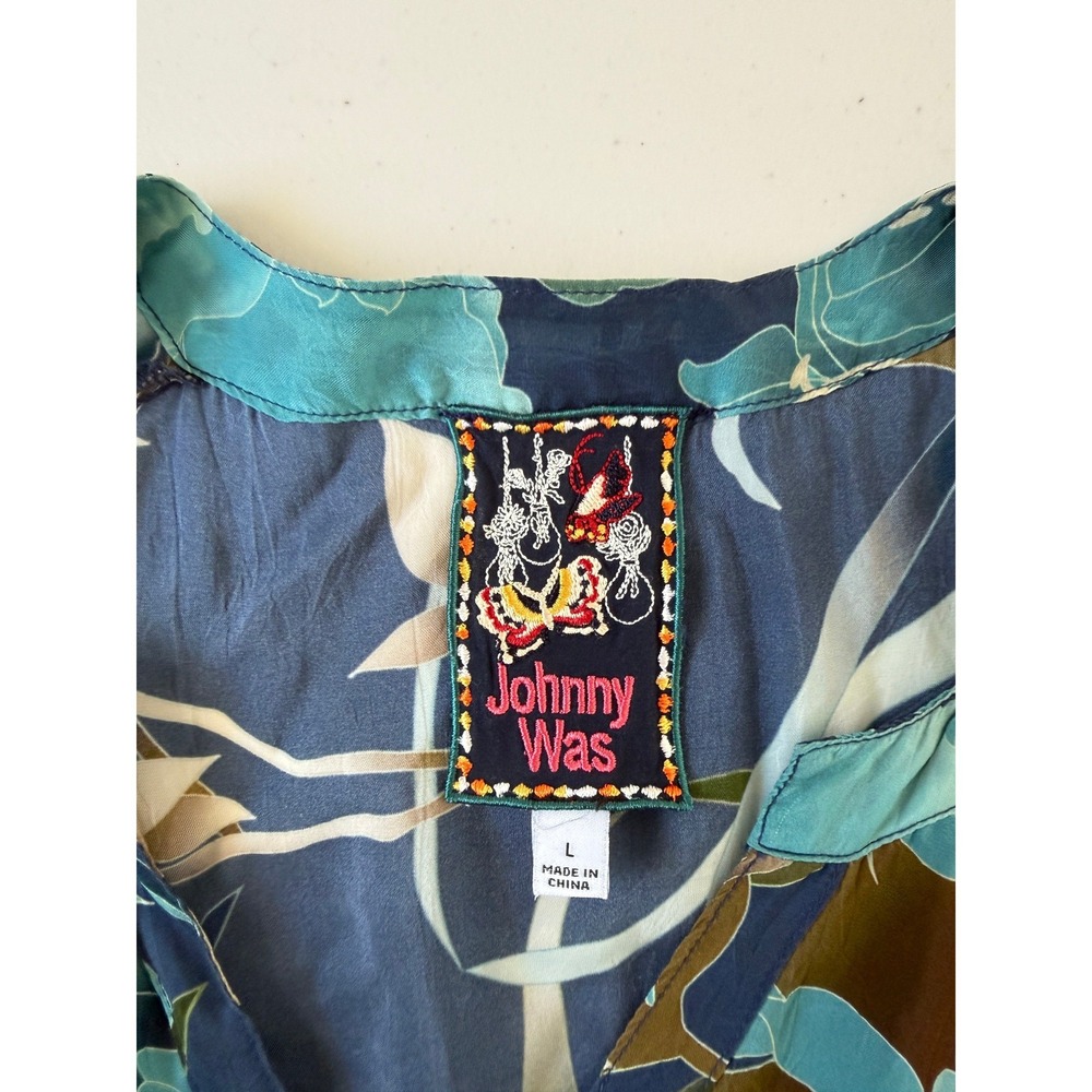 Johnny Was Yoka Dress Peonee Floral Blue Tiered Maxi Resort Vacation Boho L - Picture 4 of 8